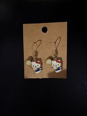 Hello Kitty Style White & Red Cat Tennis Earrings for Kids